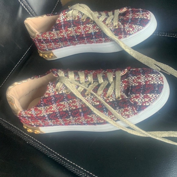 Moow size 37 European, excellent condition, Fabric plaid canvas and gold… - Picture 4 of 9